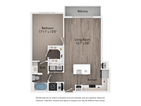 Floor plan for 1 bed, 1 bath, 788 sqft
